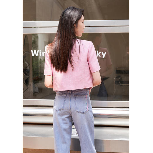 NEELLY纳俪撞色个性宽松直筒阔腿裤女柔软磨边破洞浅蓝牛仔裤薄款 商品图4