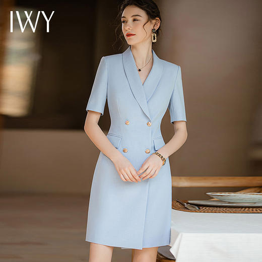 IWY/夏季新款西装连衣裙女设计感蓝色小清新气质优雅职业通勤正装Q913-L 商品图2