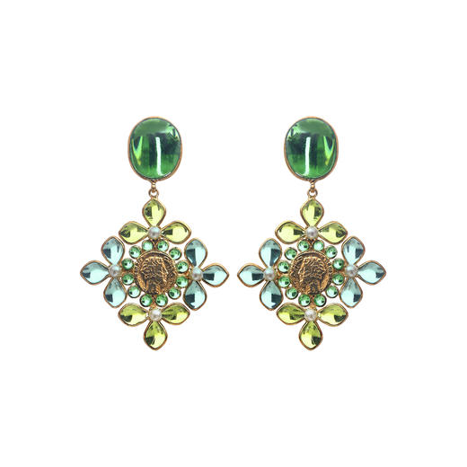 订购6个月到｜Gripoix Paris-Summer in Greece-绿色 花朵琉璃 琉璃珍珠 耳环［法国设计师］ 商品图0