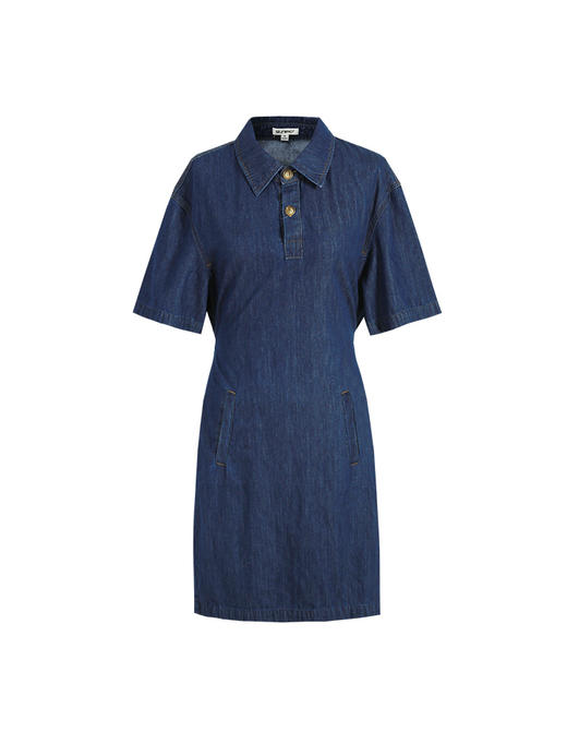 Self Who深海蓝纯棉牛仔连衣裙2023新款夏高级感落肩袖小个子裙子 商品图4