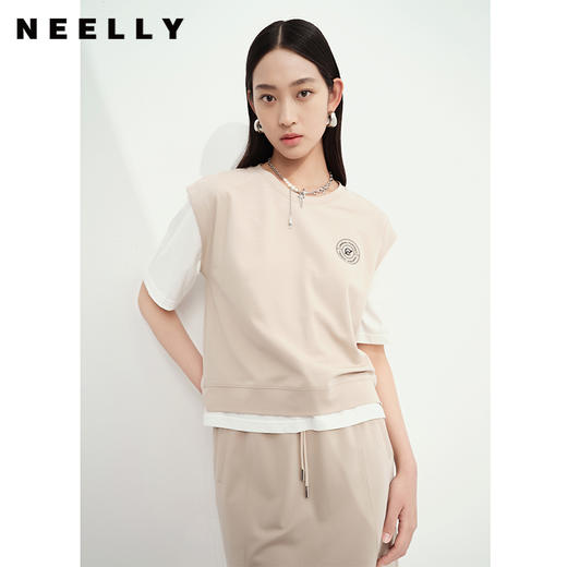 NEELLY纳俪商场同款假两件短袖半身裙运动休闲套装女夏季减龄显瘦 商品图1