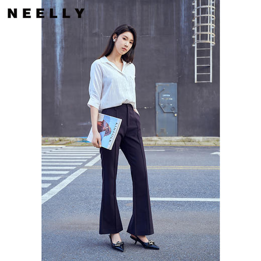 NEELLY纳俪商场同款夏季衬衫女宽松个性百搭提花五分袖垂坠上衣N23044R03331 商品图1