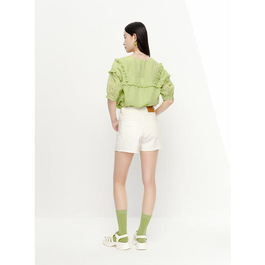 NEELLY纳俪商场同款夏季新款减龄可爱娃娃领衬衫女百搭五分袖上衣N23051R01114 商品图3