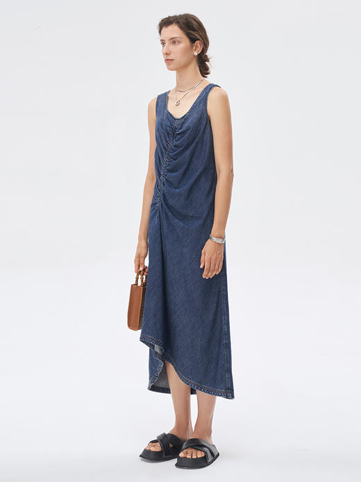 Self Who环保洗水醋酸牛仔连衣裙2023新款夏季中长款高腰A字裙子 商品图1