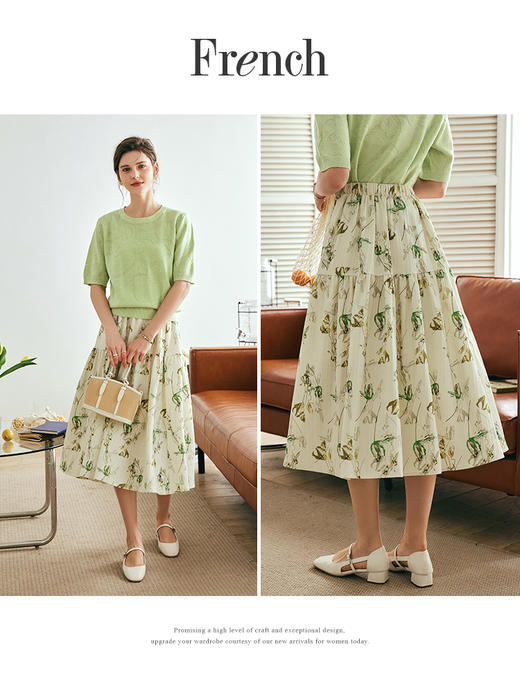 OLrain欧芮儿法式碎花半身裙女夏季2023年新款高腰渲染薄款伞摆裙 商品图1