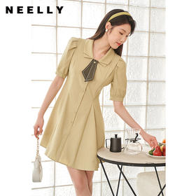 NEELLY纳俪商场同款双层领连衣裙女夏季新款泡泡袖高腰A字裙通勤N23044Y04417