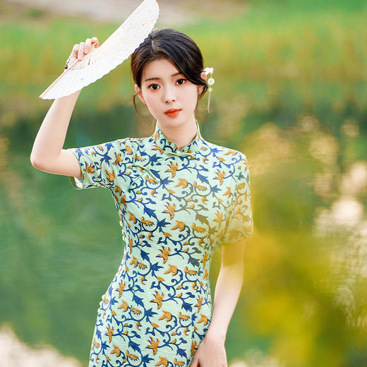 夏季新款，中长款修身旗袍复古民国风传统旗袍裙天丝双层旗袍JLM-3092 商品图1