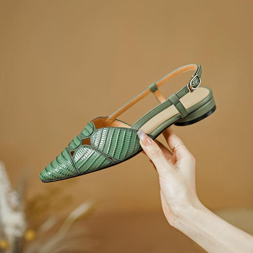 舒适百搭，里外全头层皮复古鳗鱼纹包头拖鞋PS1338 商品图5