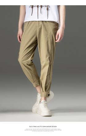 PINLI品立男装春夏修身裤子微弹水洗棉卡其休闲裤哈伦小脚九分裤B201117068