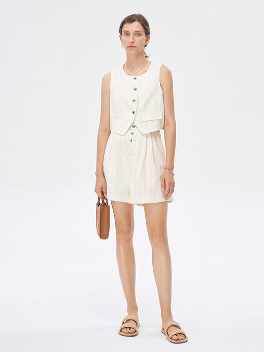 Self Who特殊工艺立体条纹短裤女2023新款夏小个子运动休闲阔腿裤 商品图2