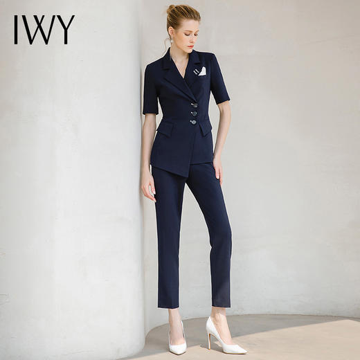 IWY/短袖西装套装女夏季新款高级感气质减龄西服套裤两件套职业装232021C1P1 商品图3