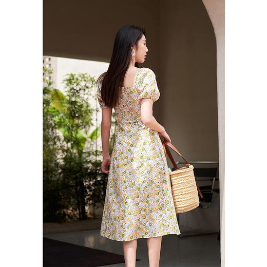 NEELLY纳俪商场同款碎花连衣裙女夏季法式茶歇泡泡袖开叉A字裙潮N23044Y06664 商品图3
