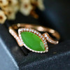 18K玫瑰金和田玉（碧玉）满钻戒指--慧眼 /切割马眼5*18mm/苹果绿 商品缩略图0