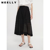 NEELLY纳俪商场同款夏季新款黑色半身裙女不规则裙摆中长款A字裙N23043E01099 商品缩略图0