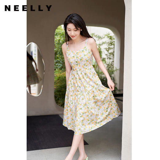 NEELLY纳俪法式碎花连衣裙女中长款小清新度假吊带裙收腰显瘦夏季N23044R03331 商品图1