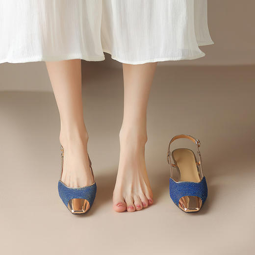 个性百搭，平头珠片拼接牛皮后空凉鞋DB-M5610 商品图5