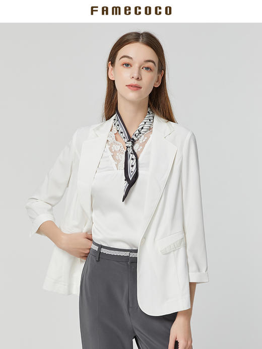 famecoco范可儿七分袖西装外套女夏季新款一粒扣西服职业气质FAB3AW001 商品图2
