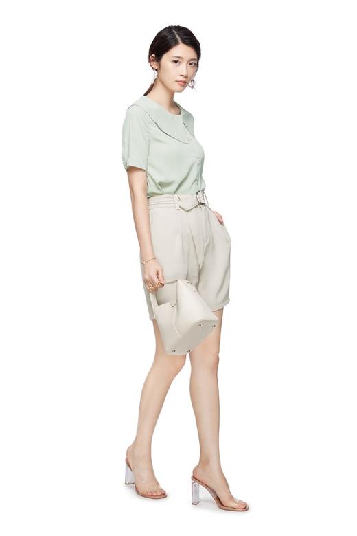 OSA欧莎 豆沙绿翻领雪纺衫 9181 商品图1