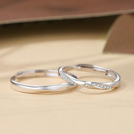 【莫比乌斯】】S925银波纹情侣对戒戒指【JHY-C000125B】 商品图1