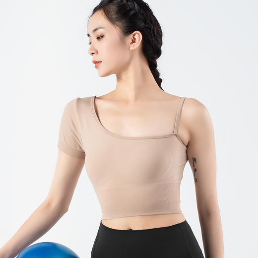 跃牌【化蝶双飞】系列裸感美背无缝斜领露肩瑜伽服MS1056（可拆胸垫） 商品图4