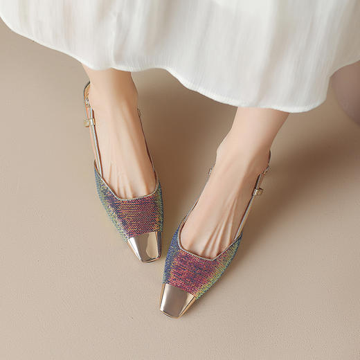 个性百搭，平头珠片拼接牛皮后空凉鞋DB-M5610 商品图2