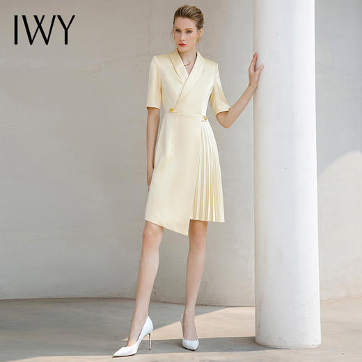 IWY/高端职业连衣裙女长袖西装裙轻奢夏季杏色气质法式百褶裙礼服232009Q1 商品图4