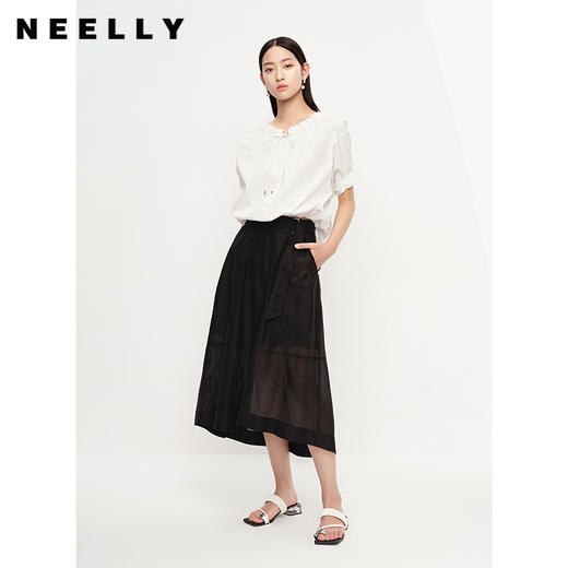 NEELLY纳俪商场同款夏季新款黑色半身裙女不规则裙摆中长款A字裙N23043E01099 商品图1
