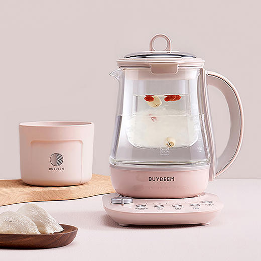 北鼎（Buydeem）燕窝高级养生壶 1500ml智能家用煮茶壶 办公室多功能花茶煮茶器 隔水炖 快手蒸 智能触控 K159T 茱萸粉（含燕窝炖盅） 商品图1