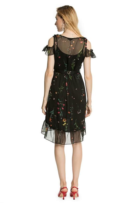 LA Collection 黑色露肩印花连衣纱裙 3280 商品图2