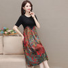 宽松休闲，夏款长款印花拼接连衣裙圆领短袖时尚气质A字裙QYM-CR-SMNEF38-L 商品缩略图1