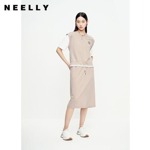 NEELLY纳俪商场同款假两件短袖半身裙运动休闲套装女夏季减龄显瘦 商品图0