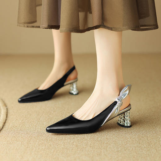 夏季新款，撞色真皮粗跟水钻包头凉鞋LD-6337 商品图8