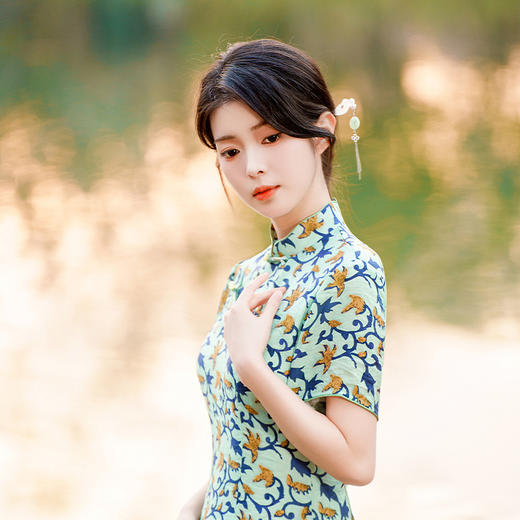 夏季新款，中长款修身旗袍复古民国风传统旗袍裙天丝双层旗袍JLM-3092 商品图3