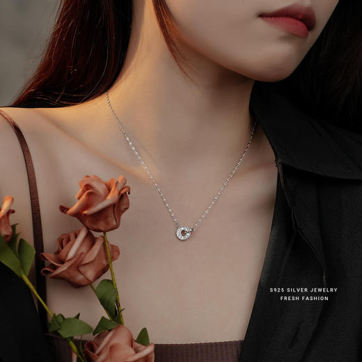 【昔梦】S925银罗马数字圆环相扣项链【YXS-A2894】 商品图1