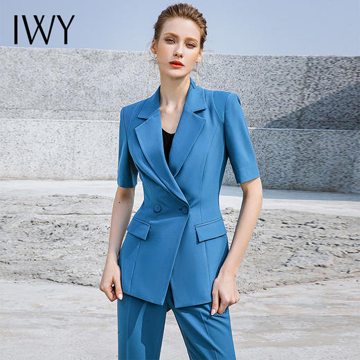 IWY/蓝色高端西装套装气质女神范双排扣职业西服正装工作服232011C1+P3 商品图3
