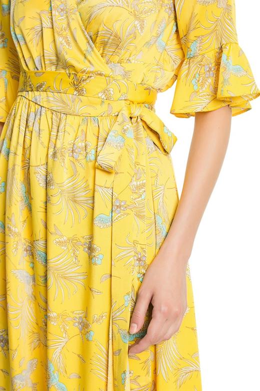 SUMMER & SAGE 黄色V领束腰印花连衣裙 3132 商品图3