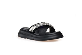 豪麟名鞋迪嘉女装羊皮革+羊反绒面革时尚凉拖DJSKA31WL009黑色