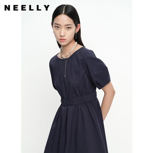 NEELLY纳俪商场同款圆领连衣裙女中长款松紧收腰简约A字大摆裙夏N23043Y01095 商品图2