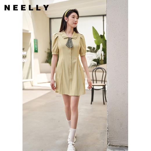 NEELLY纳俪商场同款双层领连衣裙女夏季新款泡泡袖高腰A字裙通勤N23044Y04417 商品图1