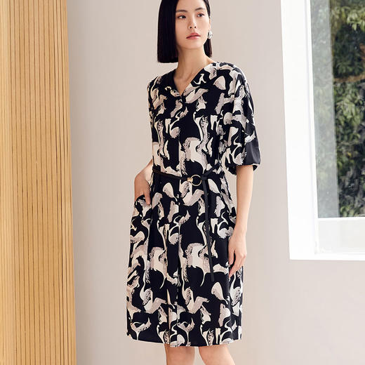 玳莎16姆米细斜纹真丝翻领短袖连衣裙女士2023夏季新款短袖桑蚕丝气质显瘦裙子  DB35202 商品图0