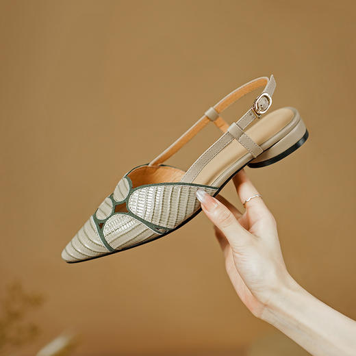 舒适百搭，里外全头层皮复古鳗鱼纹包头拖鞋PS1338 商品图3