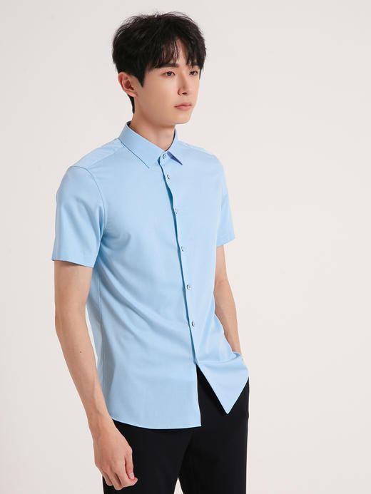 callisto蓝色桑蚕丝混纺短袖衬衫 SSSTS013C 商品图1