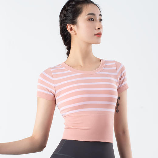 跃牌【化蝶双飞】系列无缝撞色条纹裸感紧身短袖瑜伽服MS1055 (不带胸垫） 商品图5