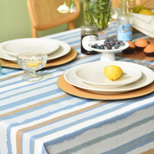 珊瑚条纹系列桌布纯棉方形台布 商品图2