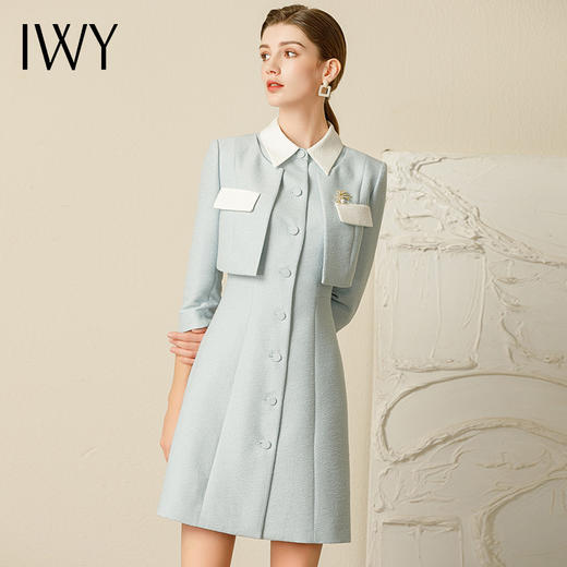 IWY/夏季时尚名媛蓝色连衣裙女气质小香风假两件职业西装裙女总裁231011Q1 商品图0