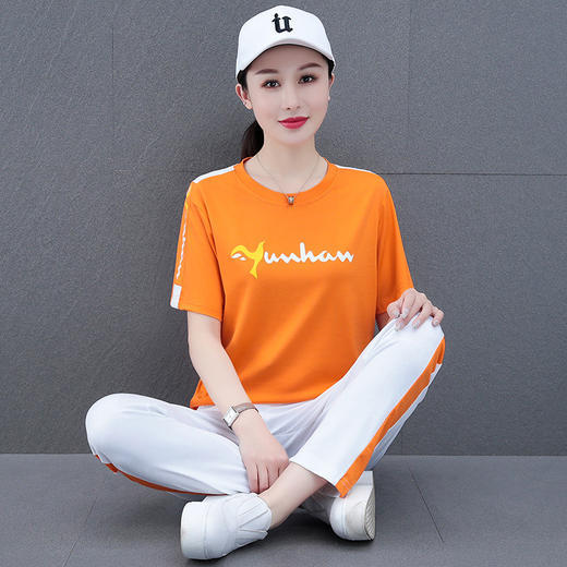 天丝休闲运动套装女，夏季时尚休闲洋气短袖直筒裤两件套运动服QB-HGR3359 商品图3