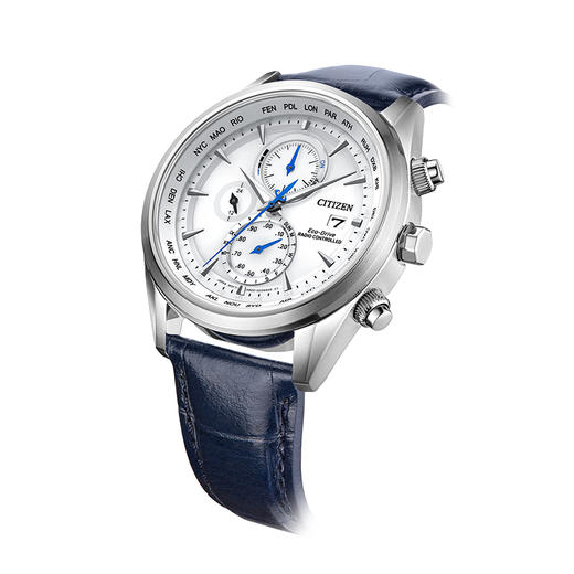 西铁城/CITIZEN光动能多局电波商务小蓝针皮带手表男AT8260-18A 商品图3
