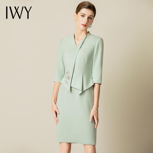 IWY/夏季高端优雅绿色连衣裙女名媛商务宴会经理礼服高级西装裙女231047Q1 商品图2