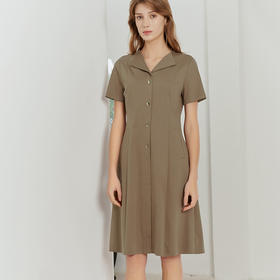 【棉质V领衬衫款连衣裙】23年春夏新品女士中长款连衣裙时尚收腰显瘦裙子