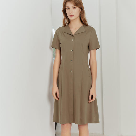 【棉质V领衬衫款连衣裙】23年春夏新品女士中长款连衣裙时尚收腰显瘦裙子 商品图0